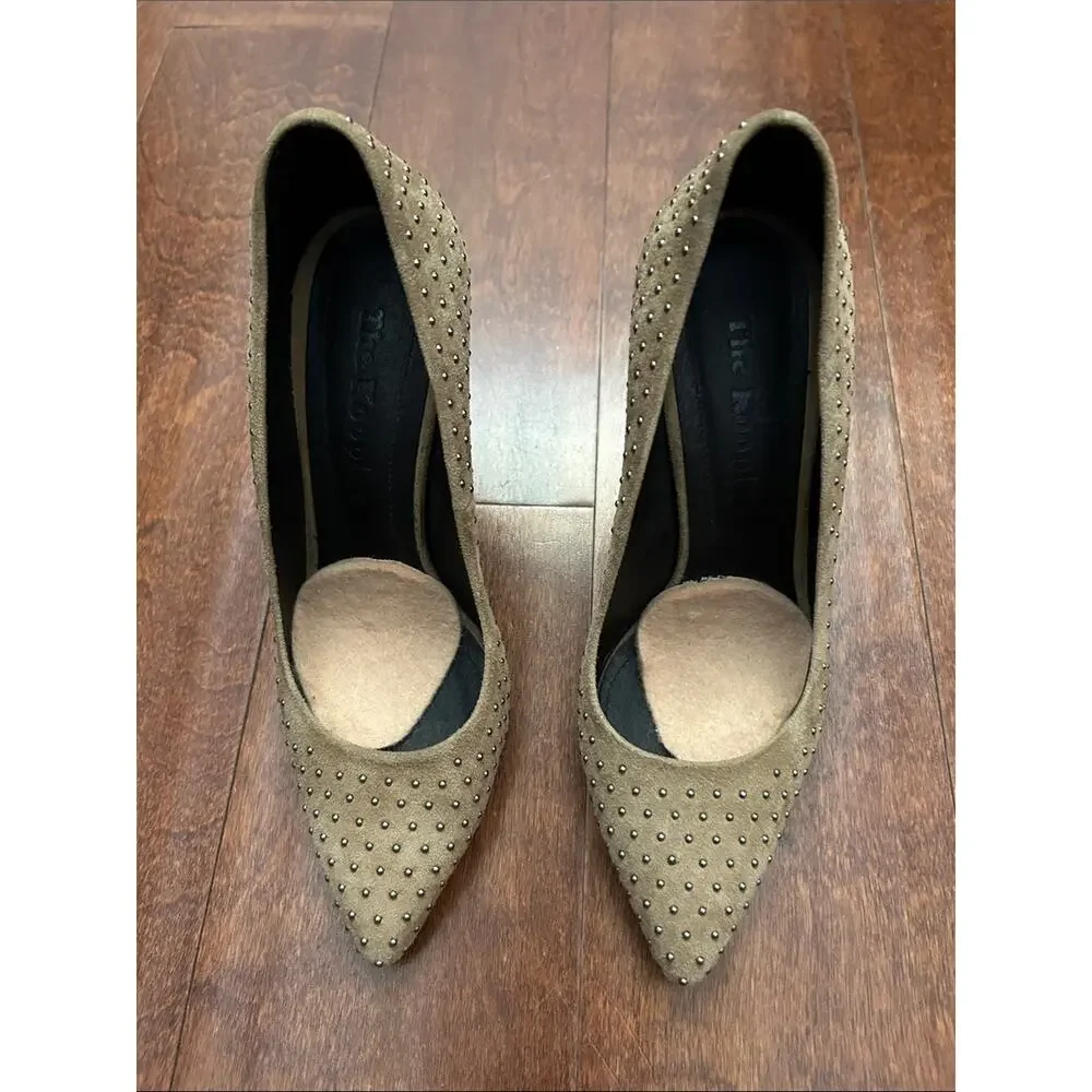The Kooples Taupe Suede Studded Pointed-Toe Stiletto Heels, Size 5.5/6 (36)